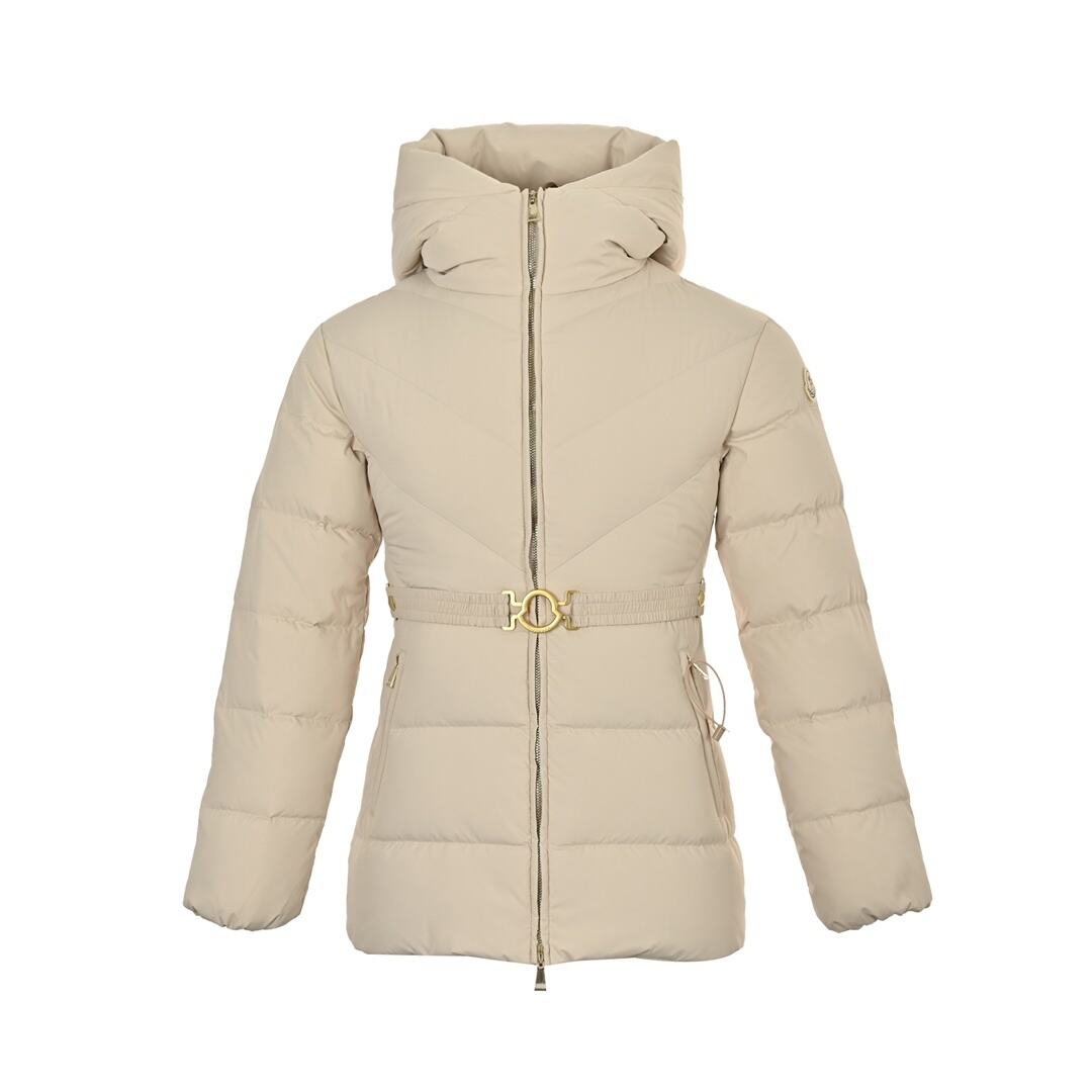 Moncler BROSSE short hooded V-stitched design waist belt down jacket