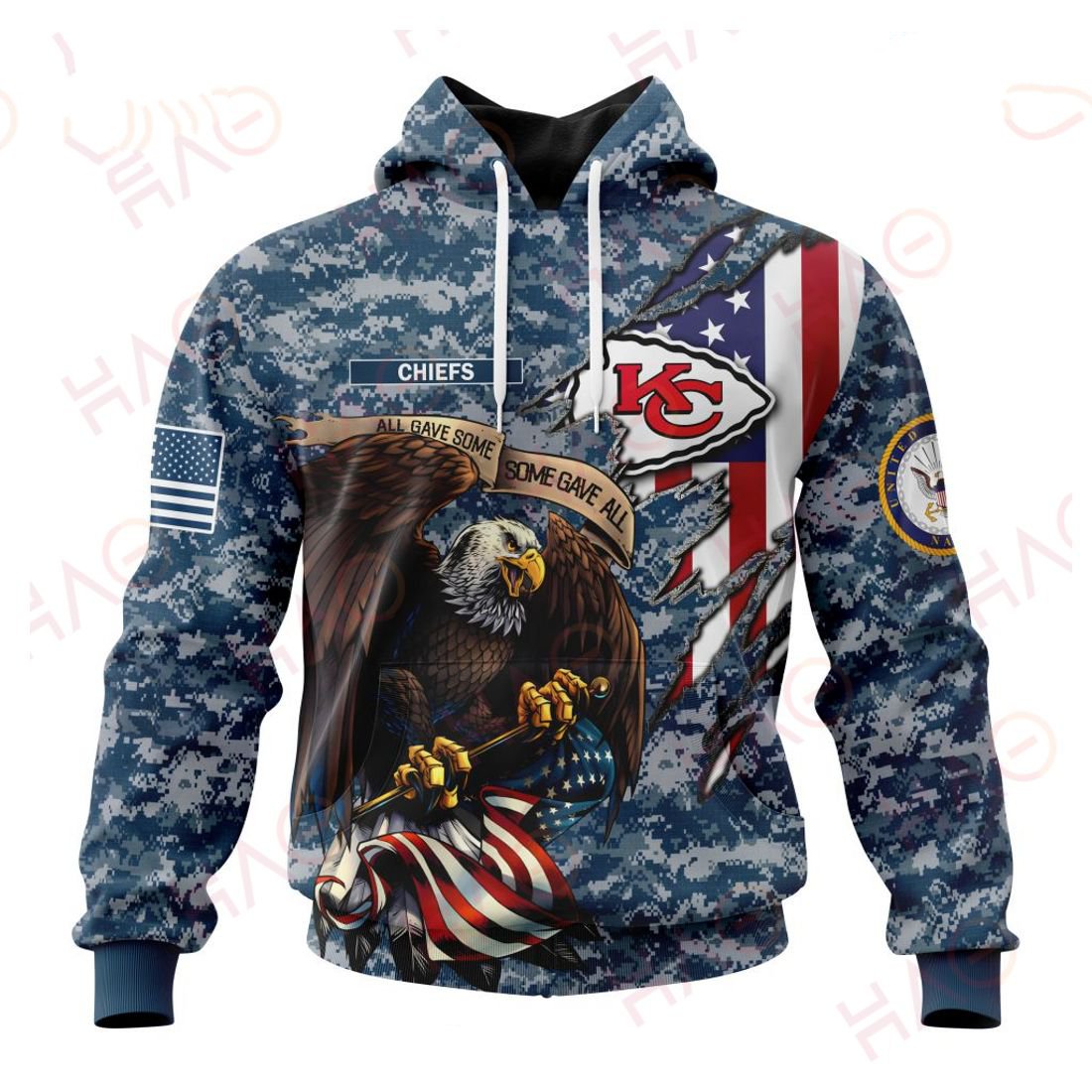 KANSAS CITY CHIEFS 3D HOODIE US NAVY VETERANS