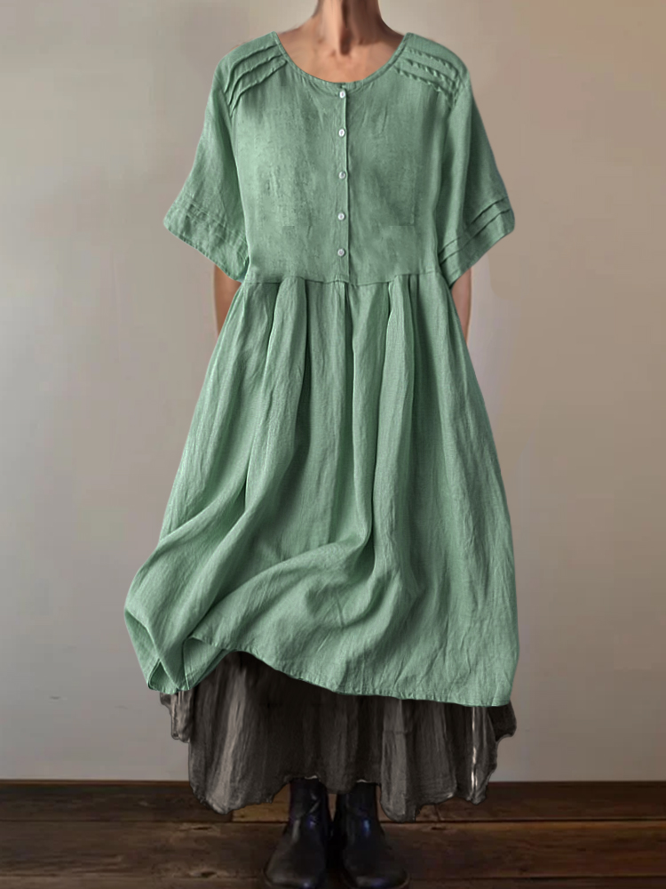 Vintage Pin Tucked Hem Button Up Maxi Dress