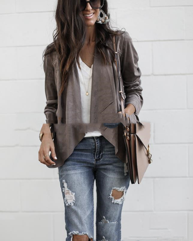 Lapel Solid Color Deerskin Velvet Medium Long Women's Small Coat