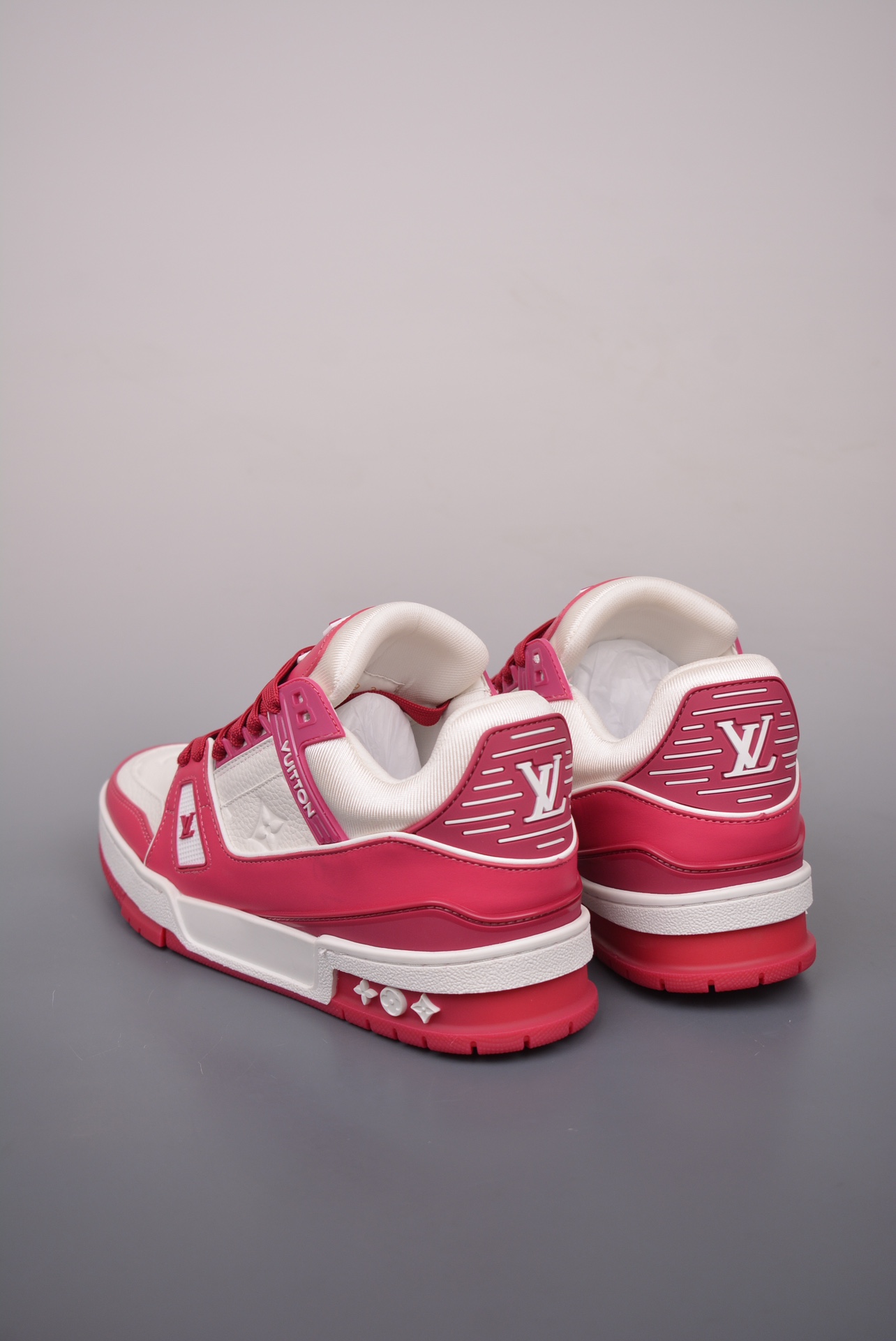 Louis Vuitton Trainer Sneaker Low Rose Red and White Embossed 1AA6WJ