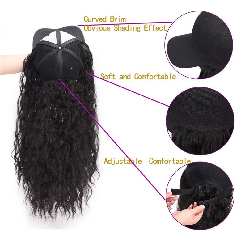 Luna wigs Synthetic Long Wave Baseball Cap with Hair