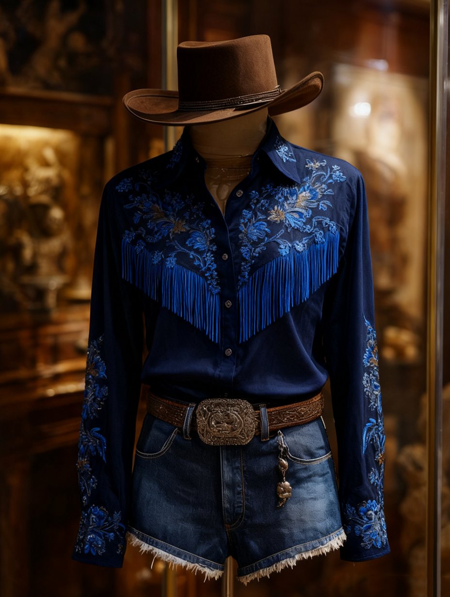 Women's Western Vintage Tassel Floral Print Western Long Sleeve Shirt