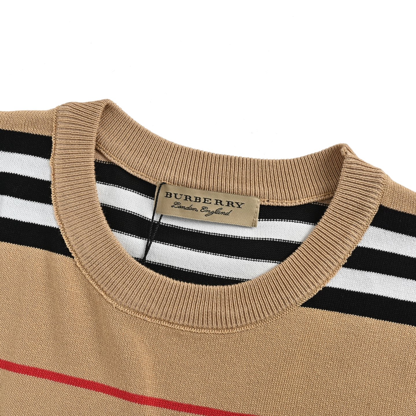 Burberry Embroidered Logo Striped Knit Short Sleeve