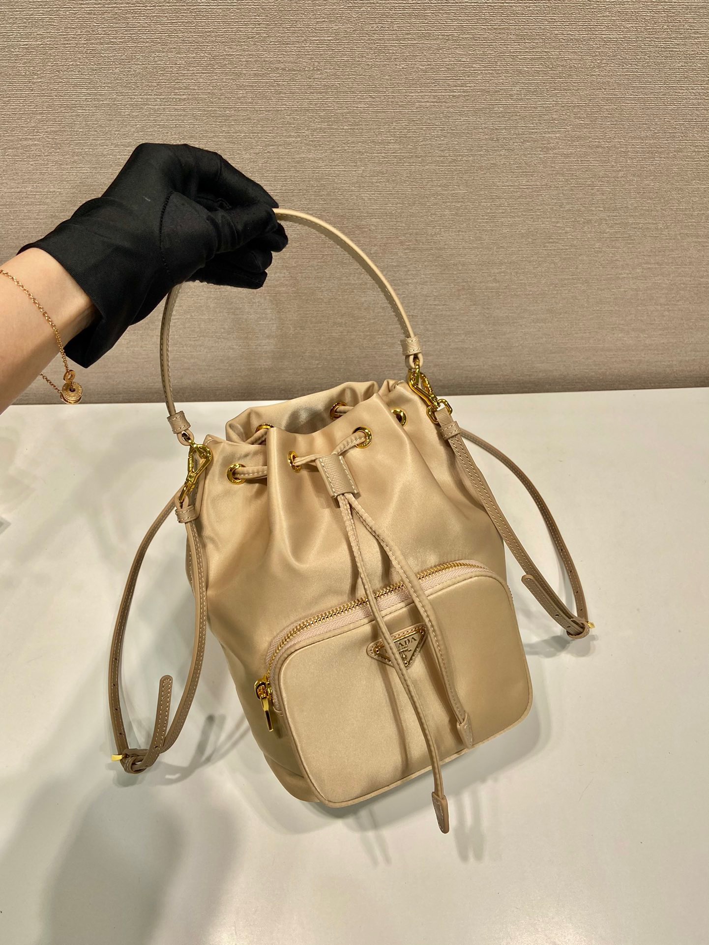 Prada Shiny Nylon Bucket Bag 1BH038