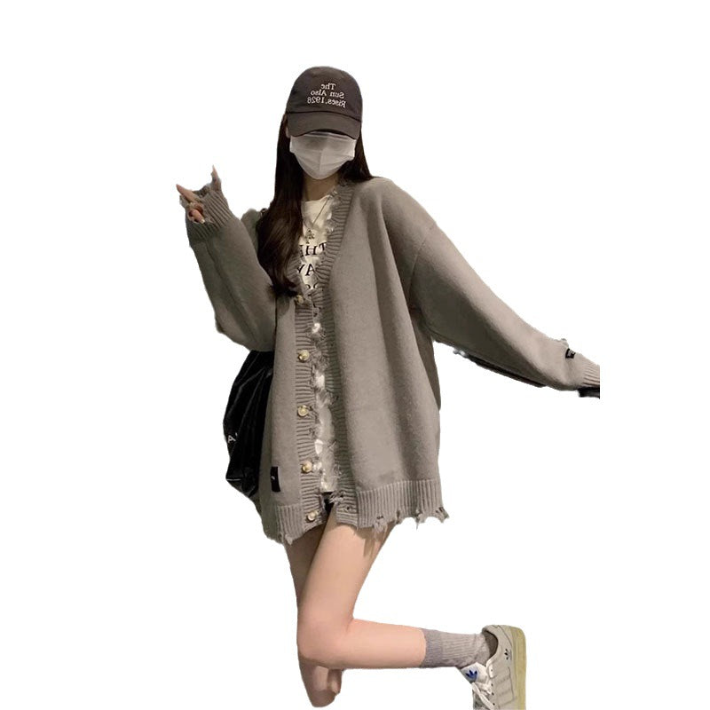 V-Neck Knitted Cardigan Sweater Coat for Women