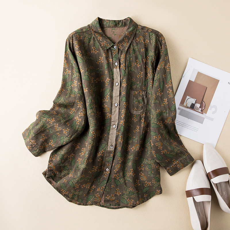 Vintage Floral Print Long Sleeve Shirt