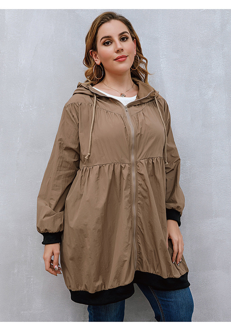 Plus Size Trench Coat Sweater Mid-Length Cardigan Hooded Coat Women All-Matching