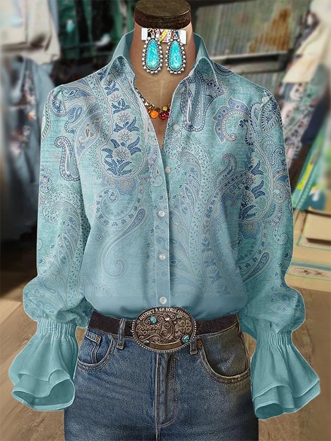 Women's Western Retro Paisley Print Shirt