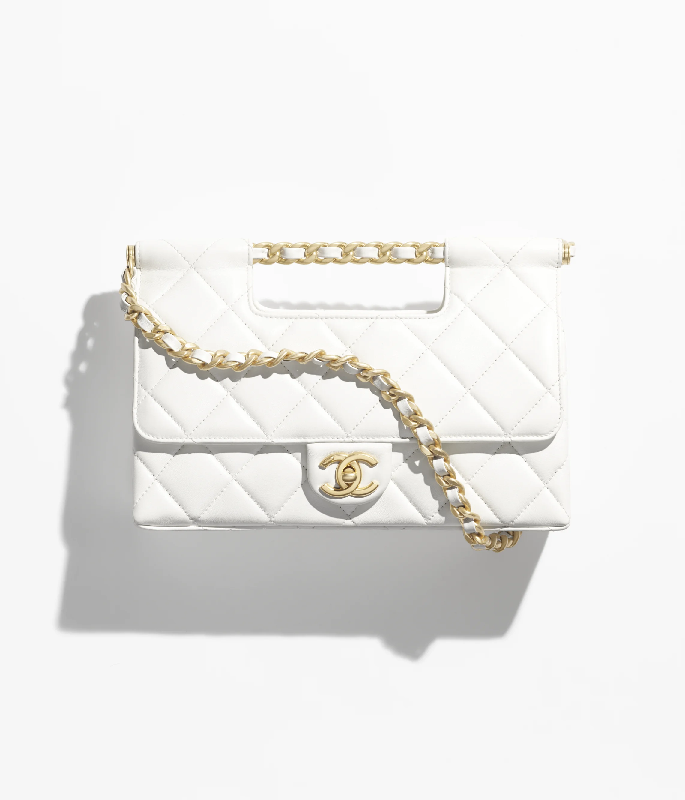 Chanel Flap Bag with Top Handle Shiny Lambskin & Gold-Tone Metal White AS5428-B20556-10601