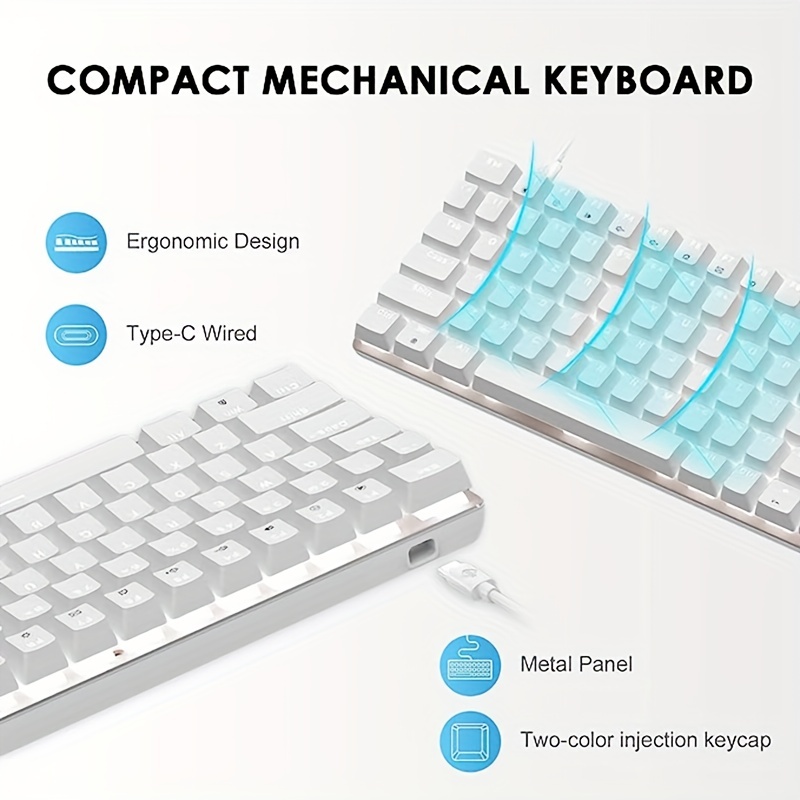 AK33 USB Type-C Wired Hot Swap Gaming Mechanical Keyboard LED White Backlight 82 Keys Ultra Compact 80% Gaming Keyboard For Office, Typists And Games