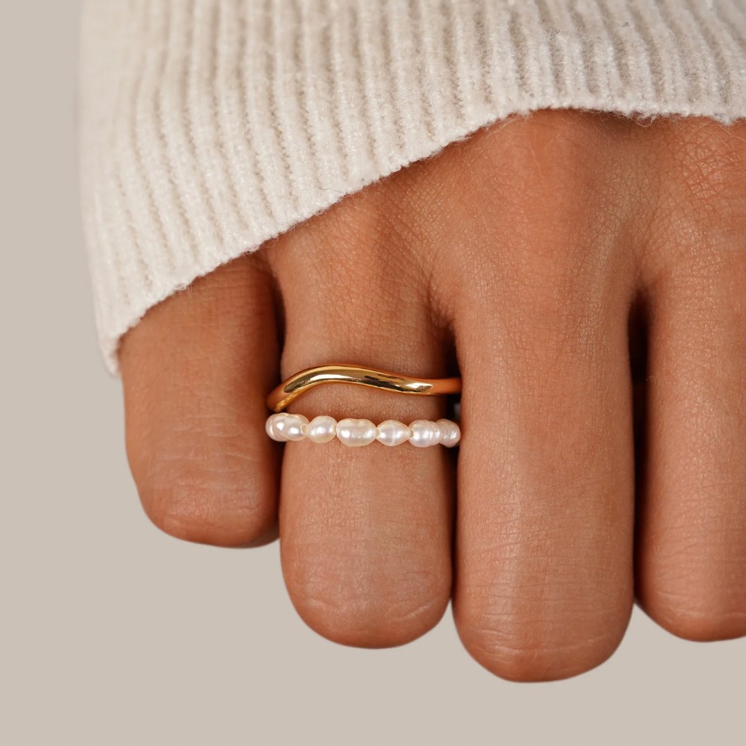 Orelia Pearl Double Layer Ring