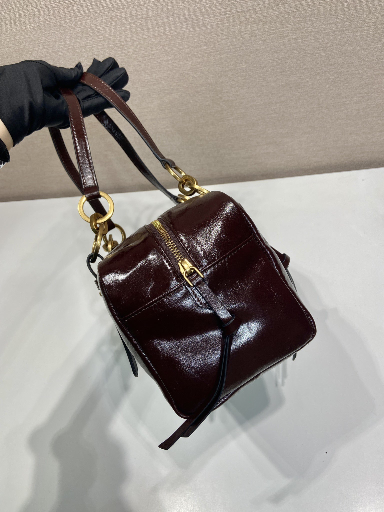 Prada waxed leather handbag 1BB138