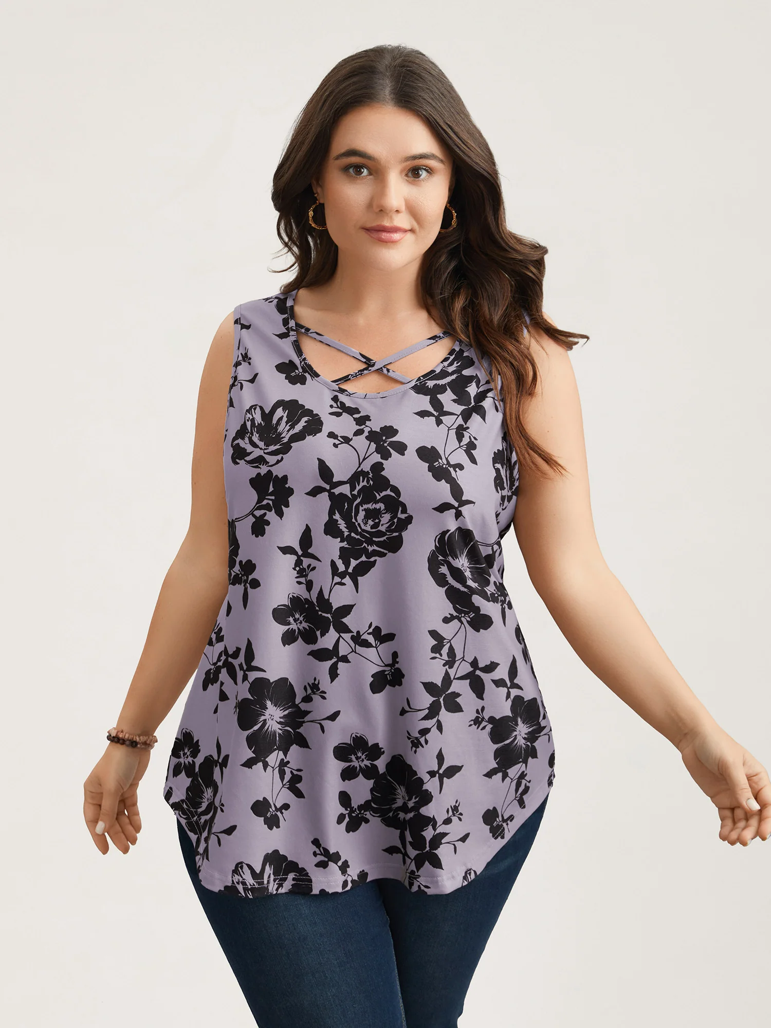 Rosy Print Neck-Tie Fitted Vest