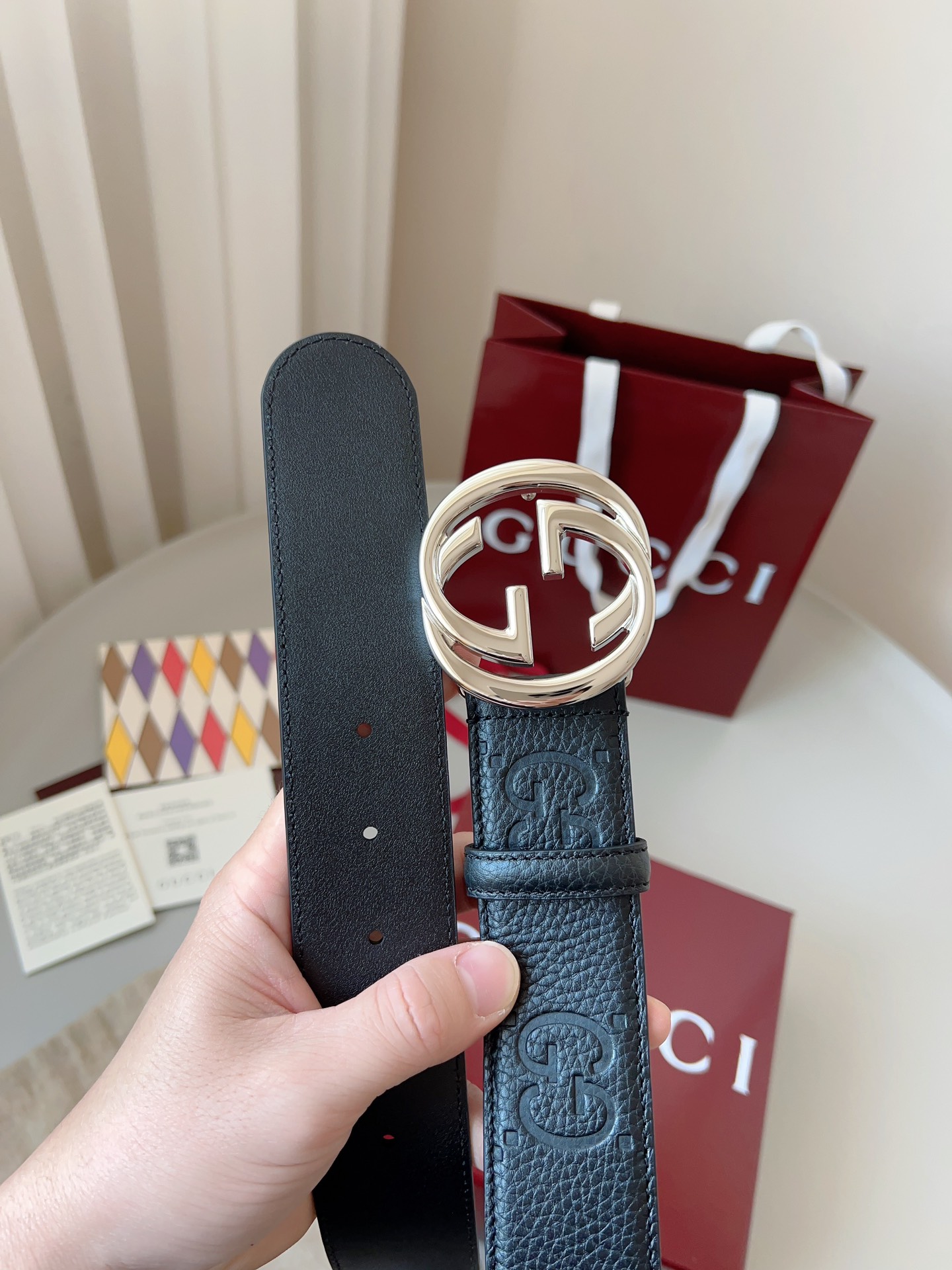 Gucci Interlocking Double G Buckle Printed Leather Belt 4.0CM Width