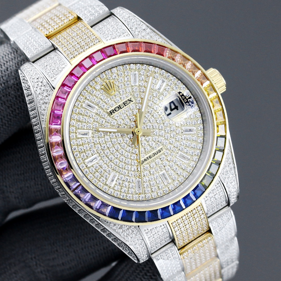 Rolex Oyster Perpetual Datejust Series Luxury Edition Full Diamond Rainbow Bezel