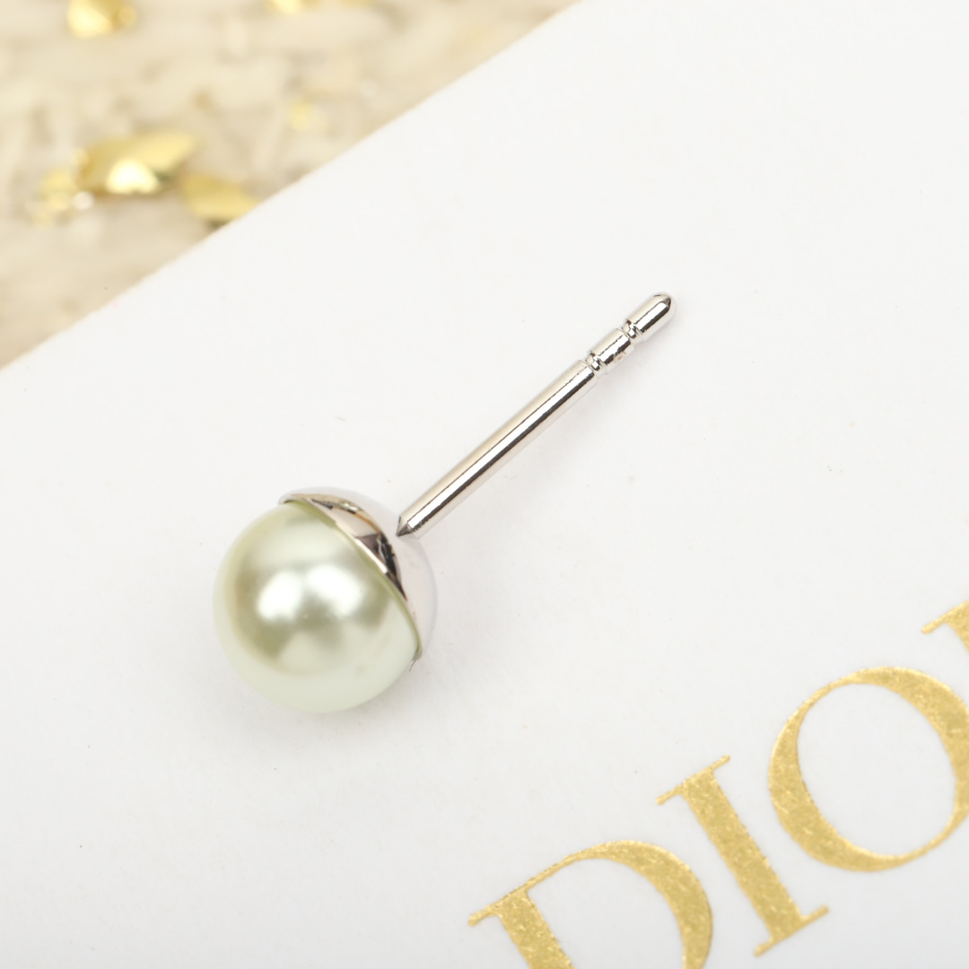 Dior Round Crystal CD Double Ball Pearl Earrings