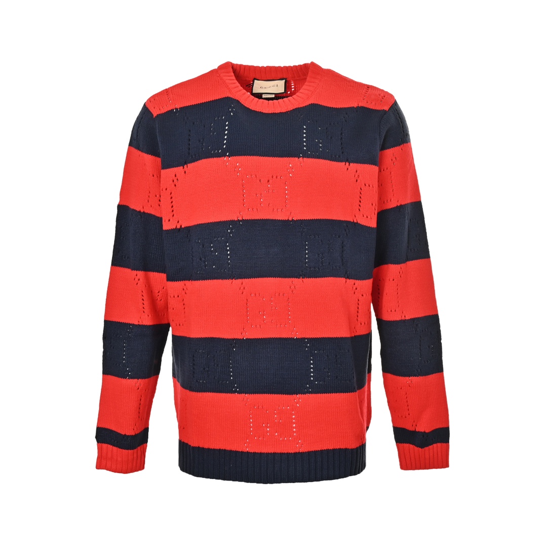 Gucci 24Fw Double G hollow contrast striped sweater