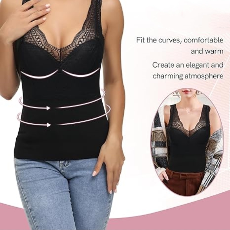 Winter Lady Thermal Lace Built-In Bra Vest Undershirt