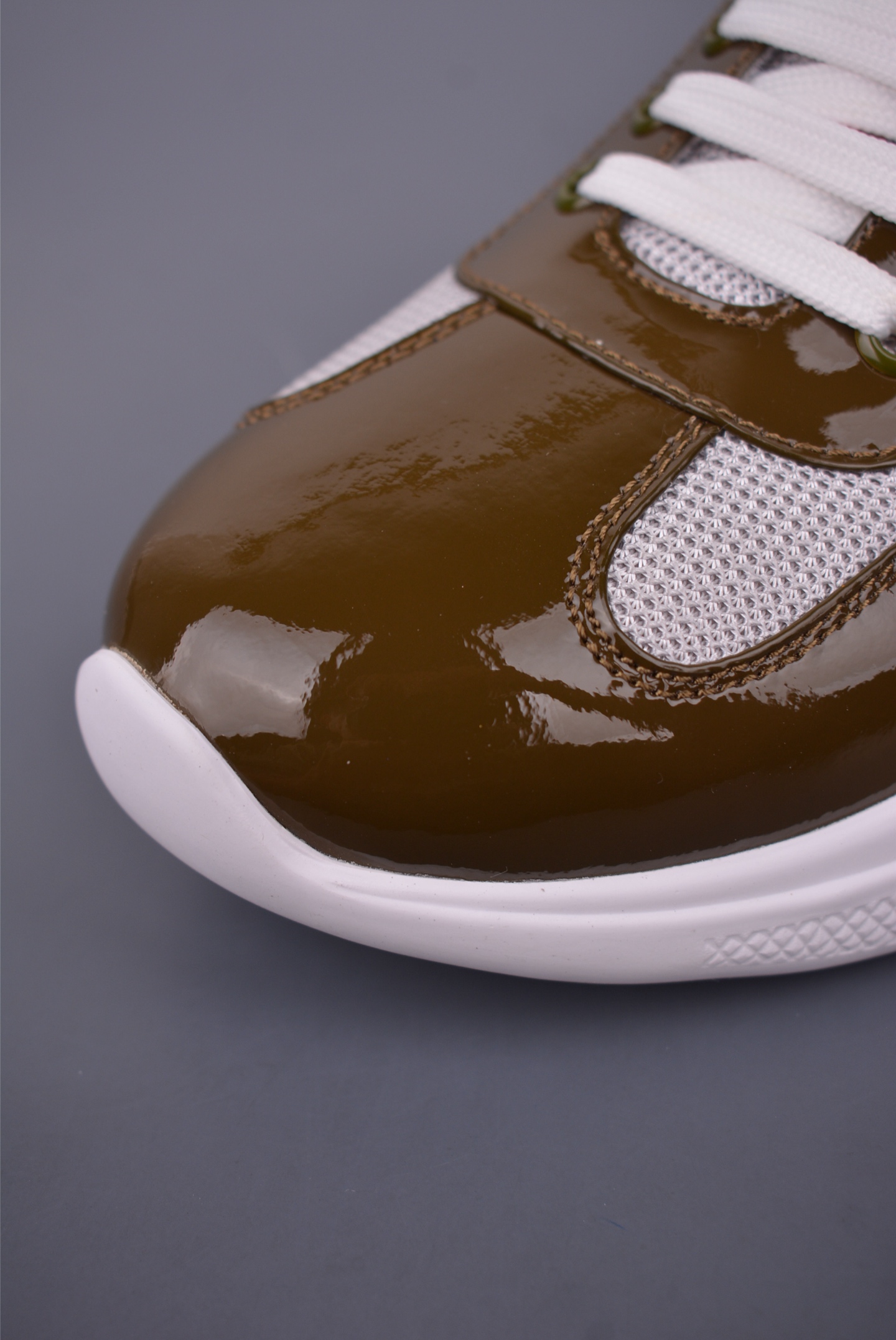 Prada America’s Cup Patent Leather Brown Gray White 4E3400_ASZ_F0F5C
