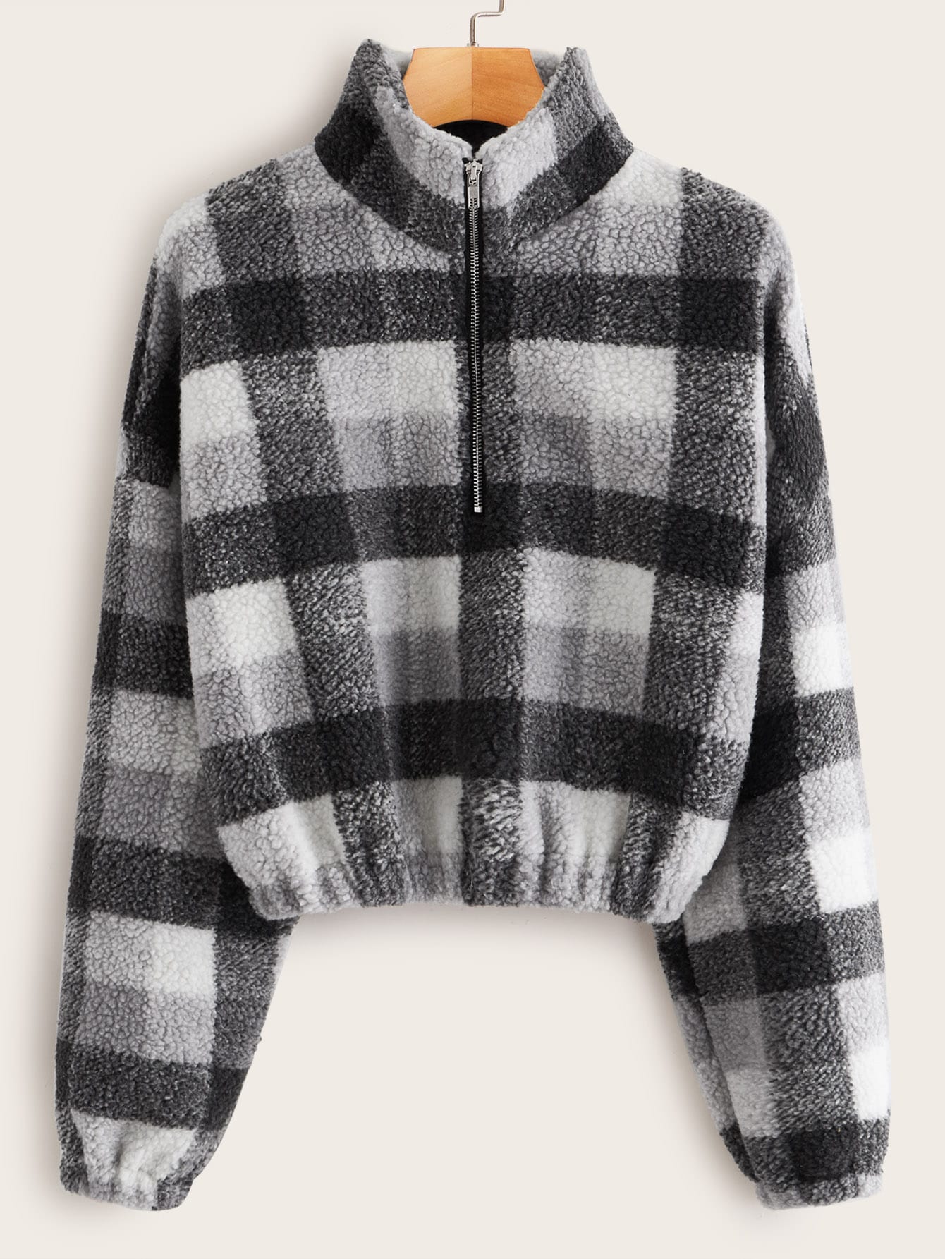 Half Placket Drop Shoulder Teddy Sweatshirt