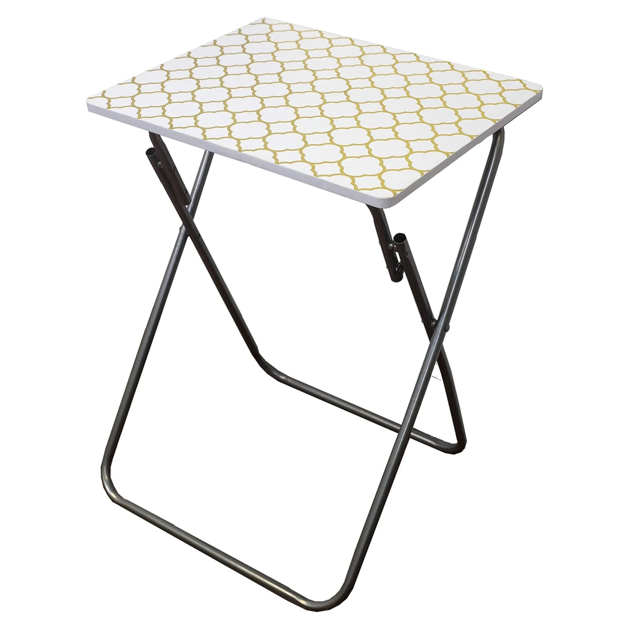 Home Basics Multi-Purpose Folding Table, Scallop Mettalic Silver, 15x19x25.5 Inches