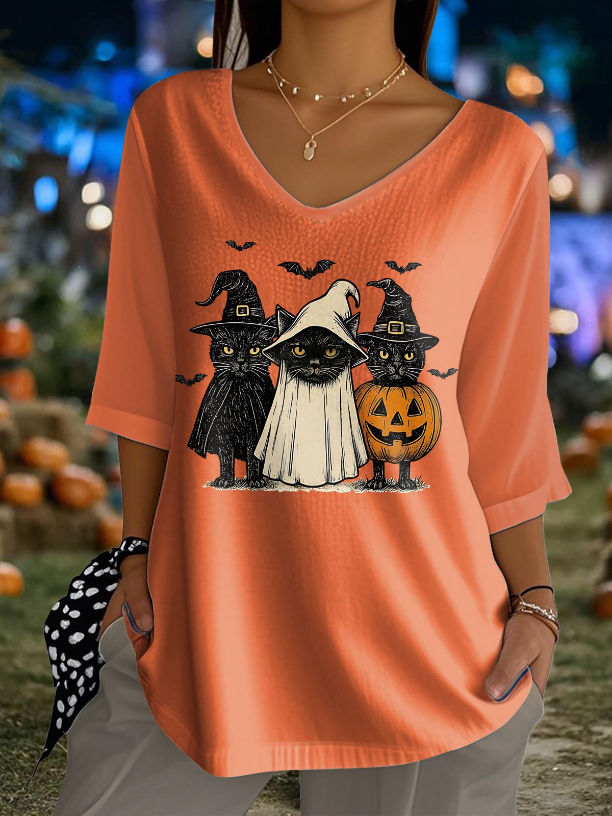 🔥Buy 3 Get 10% Off🔥Women's Halloween Black Cat Print Top
