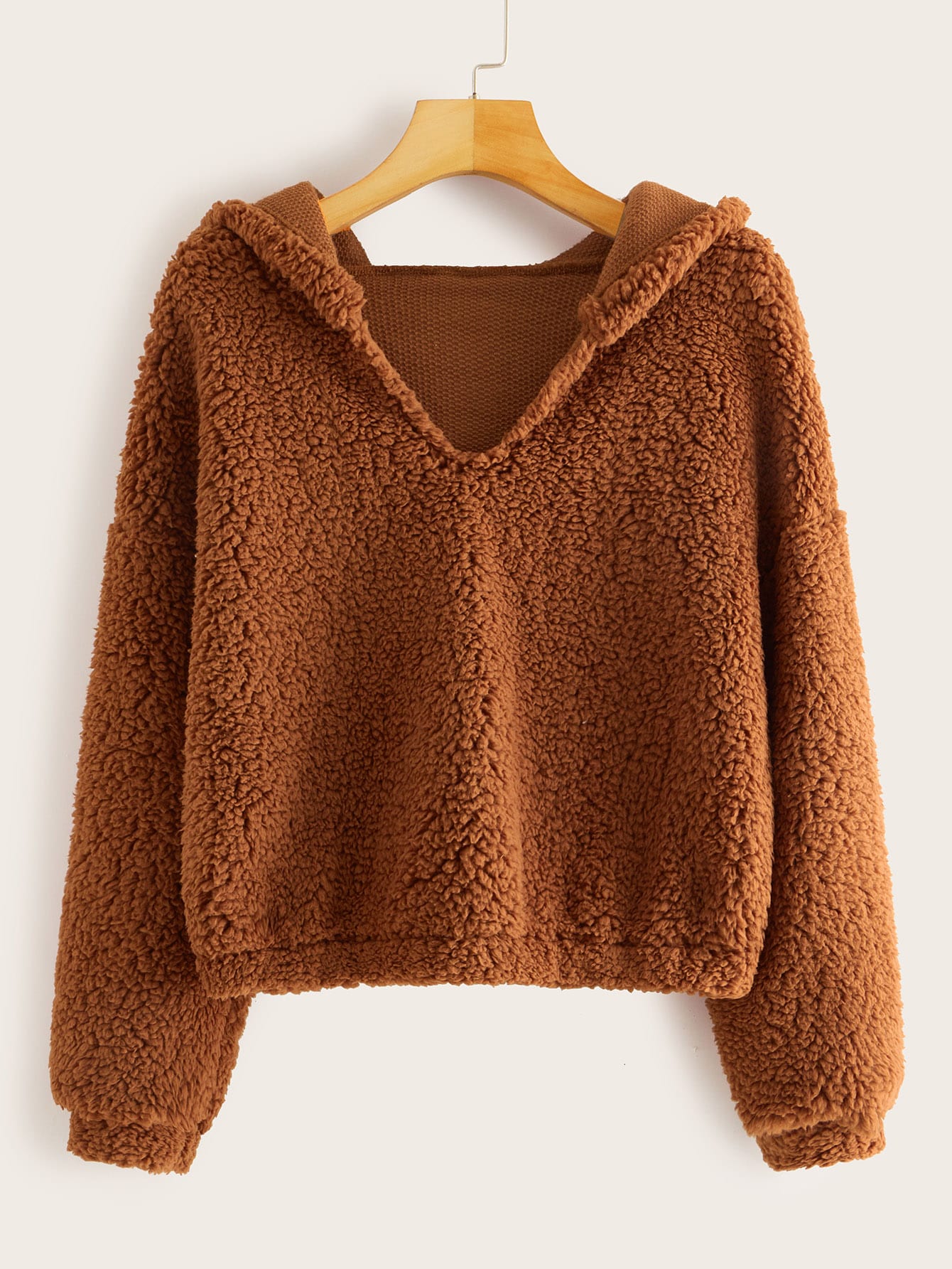 Drop Shoulder Hooded Teddy Sweatshirt