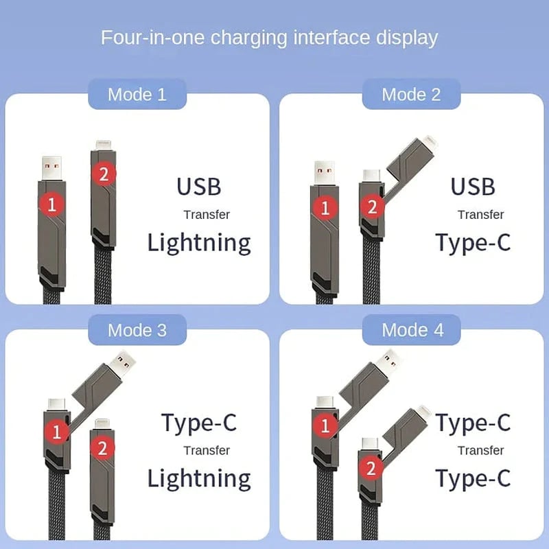(🔥Last Day Promotion-SAVE 60% OFF)-4-in-1 Flat Braided Anti-tangle Charger Cable with Velcro