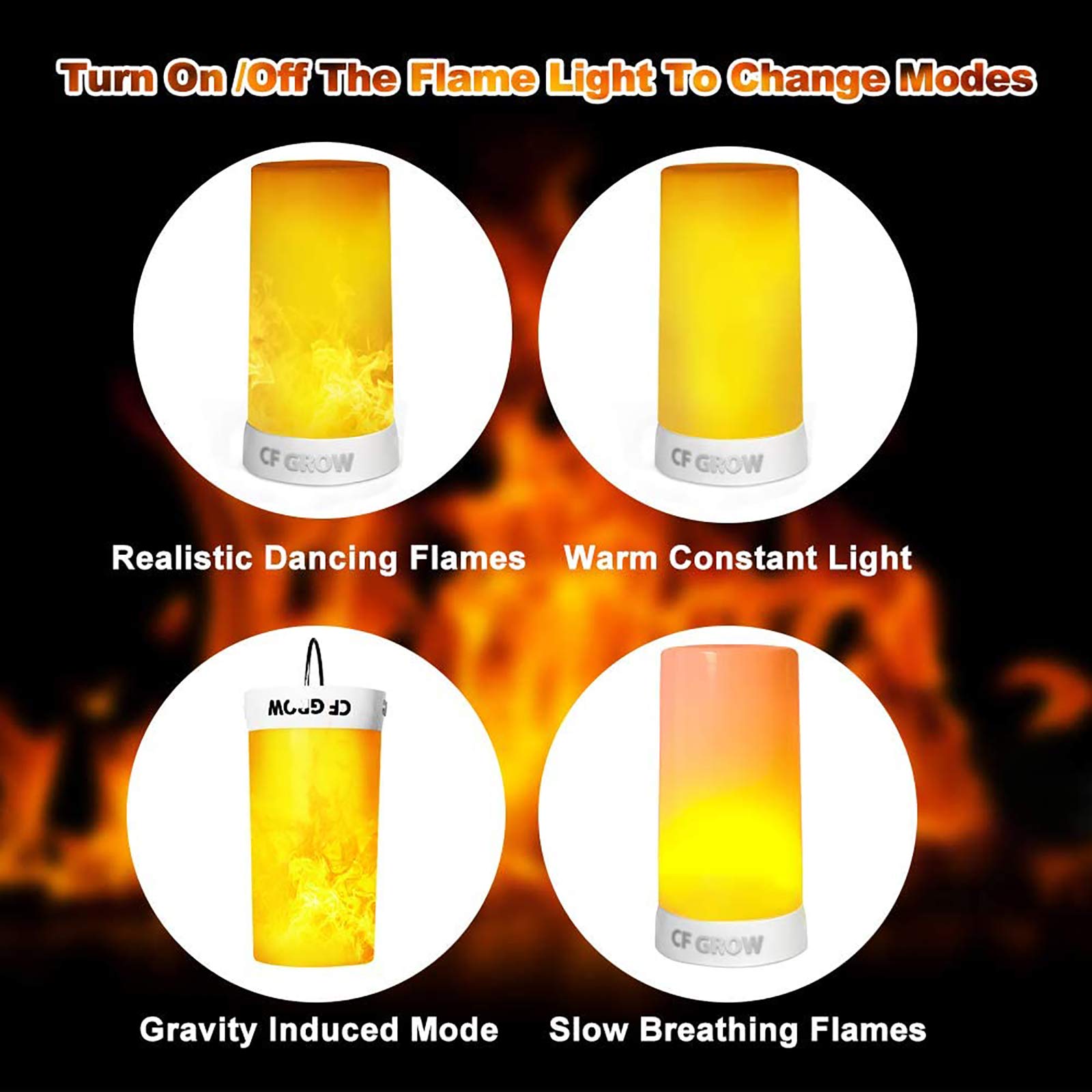 🔥LED Flame Effect Flickering Light, USB Rechargeable, 4 Mode Lights, Wireless Remote & Timer
