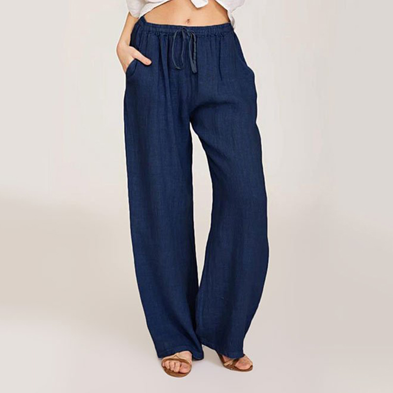 Casual loose-fittingl ace-up long pants