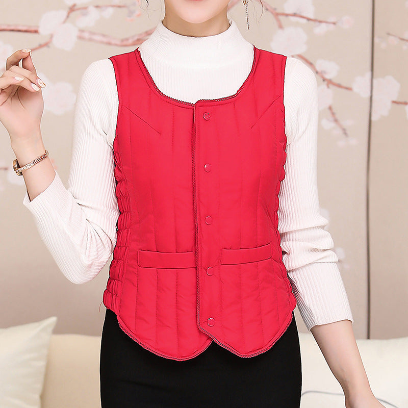 Short Down Cotton Vest for Women, Warm and Thickened with Lamb Velvet