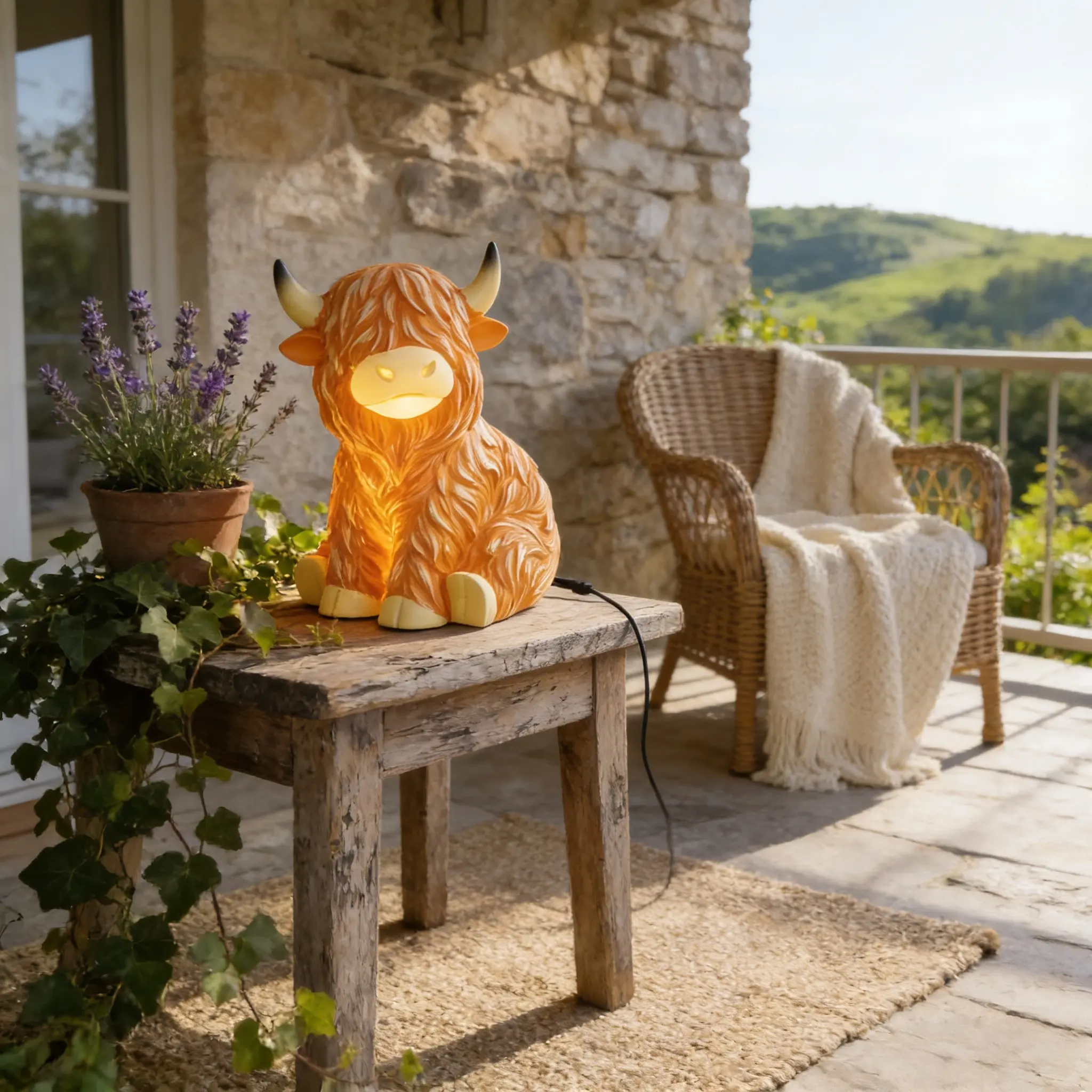 Highland Cow Decorative Lamp, Resin Table Lamp, Rustic Western Farmhouse Style Decor, Unique Home Lighting for Country-Themed Interiors