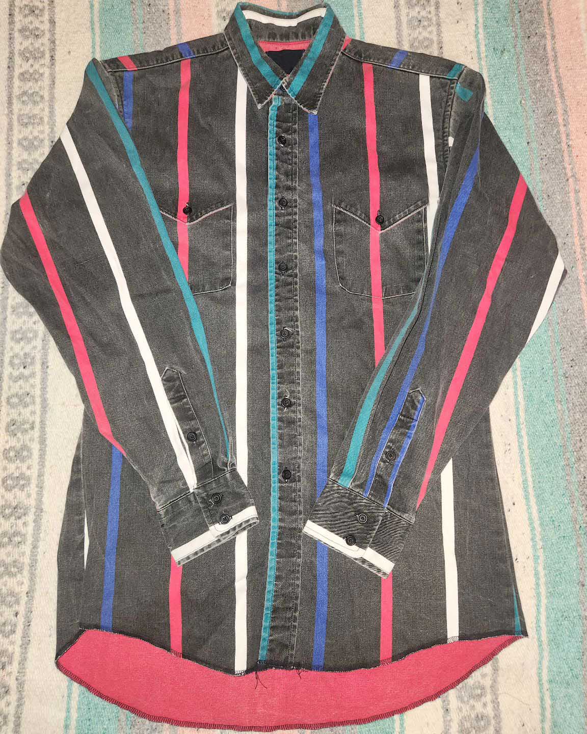 Men's Casual Vintage Black Striped Long Sleeve Shirt