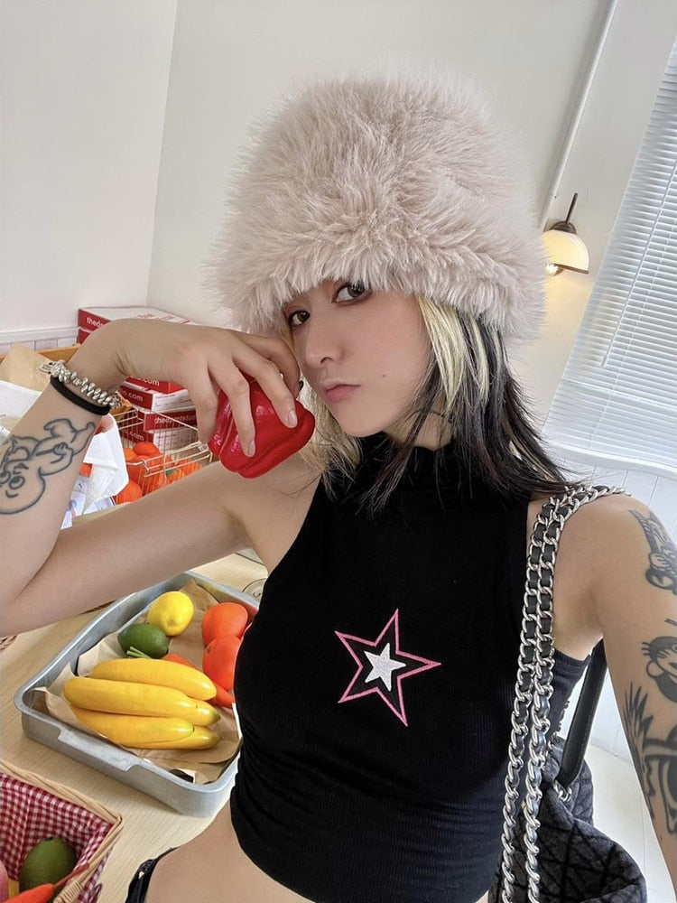 Star Power Sleeveless Turtleneck Crop Top