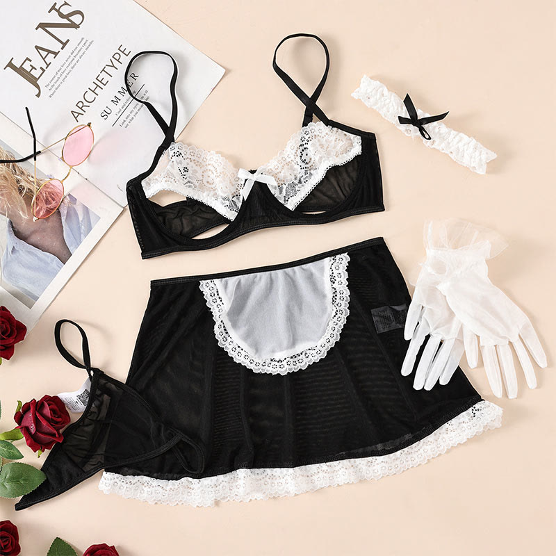Maid Lace Hollow Out Lingerie Set