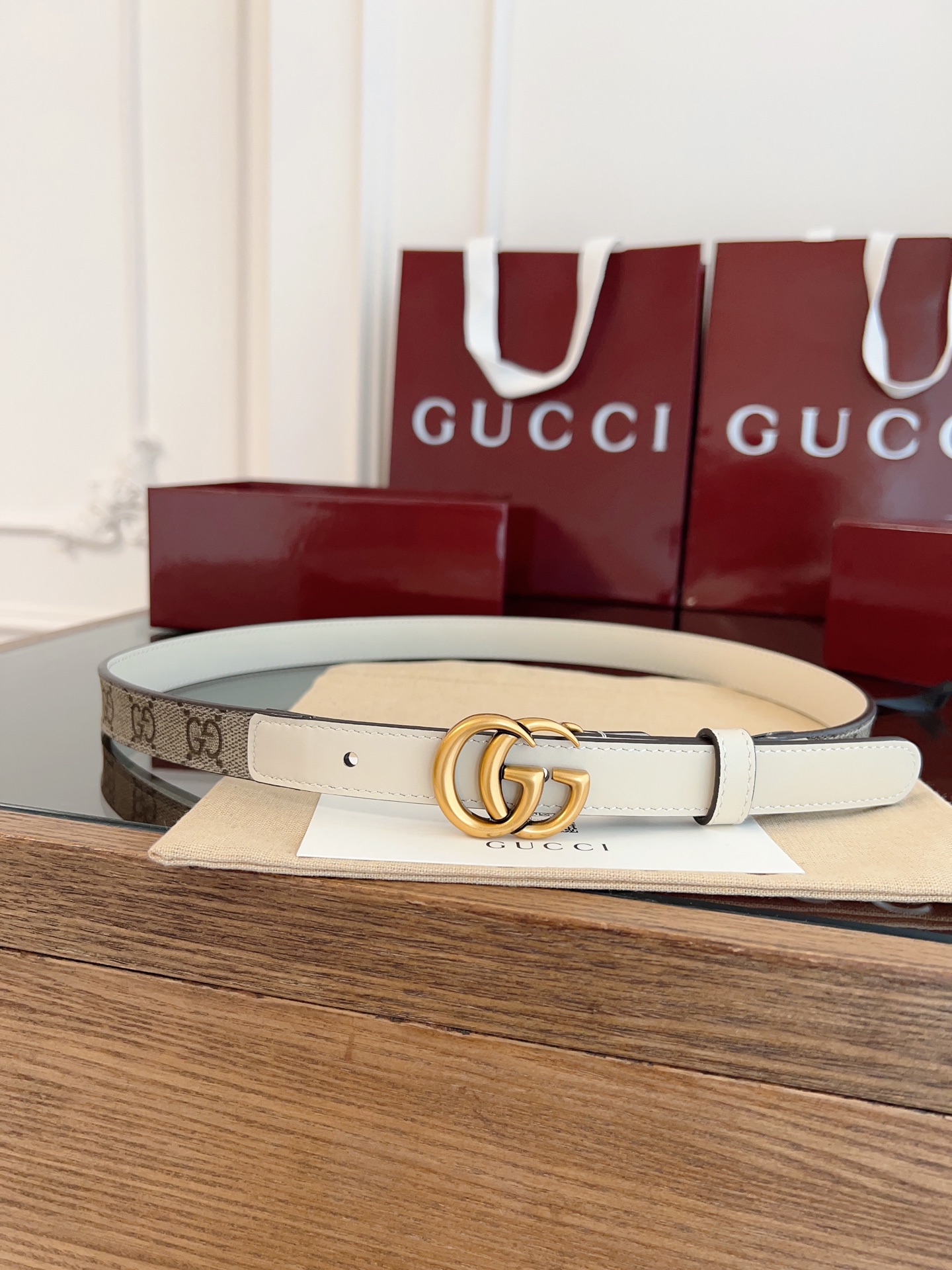 Gucci Double G steel buckle women's cowhide double-sided belt width 2.0cm