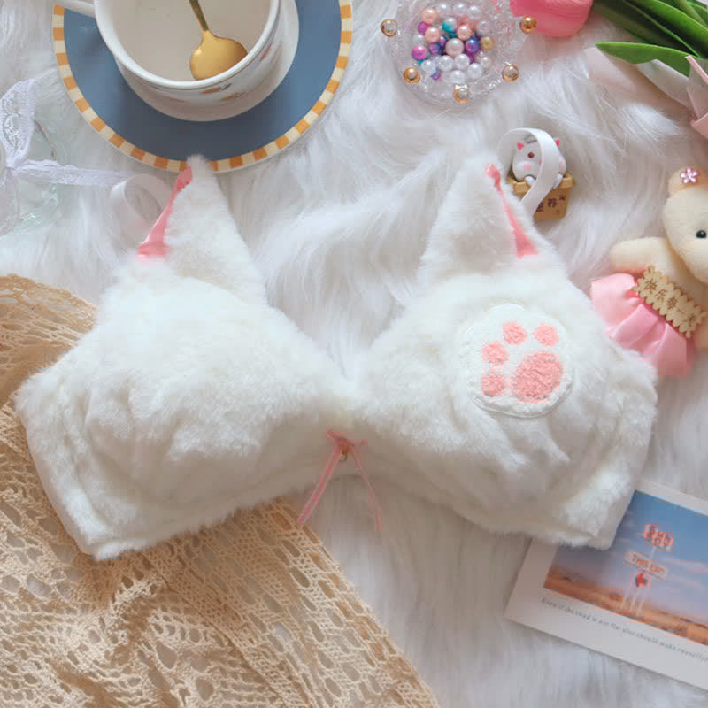 Kawaii Cat Claw Embroidery Plush Lingerie Set