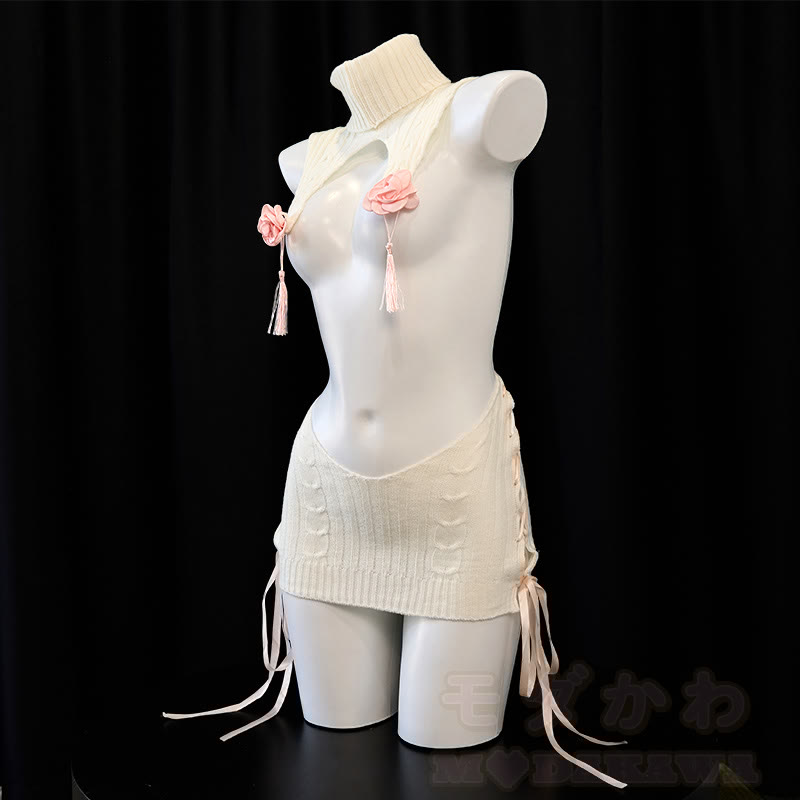 Flower Hollow Out Lace-up Sweater Lingerie