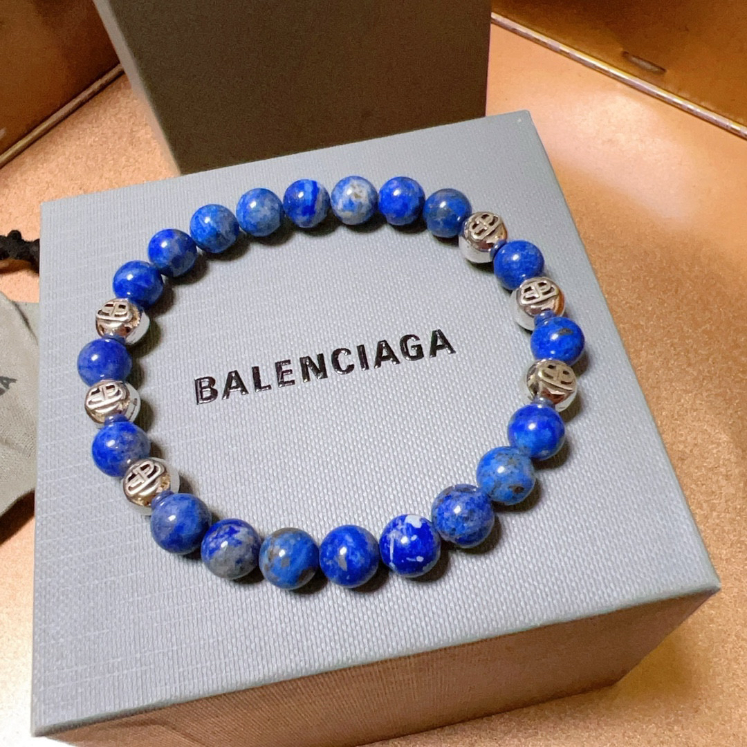 Balenciaga Natural Lapis Lazuli Thai Silver Style Bracelet