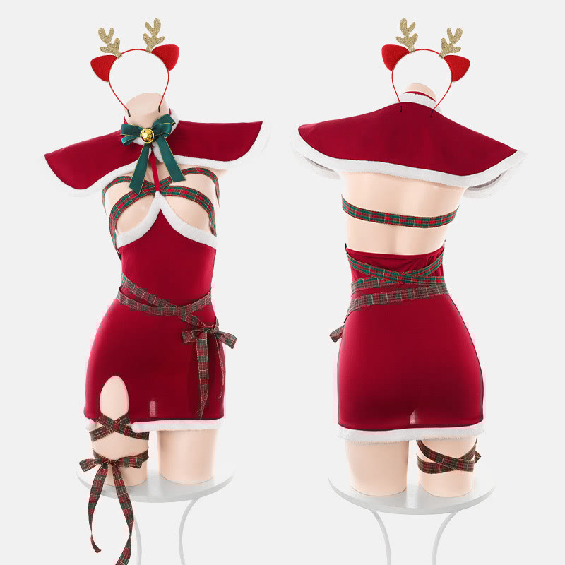 Christmas Lace-up Lingerie Dress Set