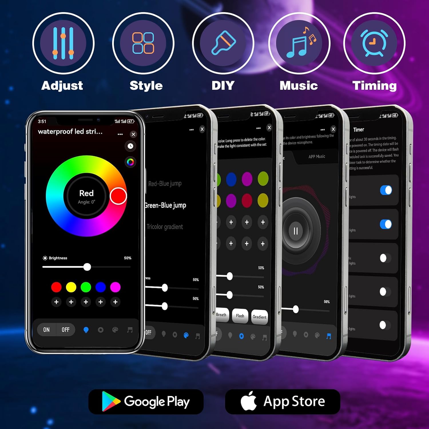 Outdoor IP68 Waterproof Led Strip Lights with Wi-Fi Bluetooth App Smart Control, Music Sync, Timer, Exterior Led Rope Lights for Decor Balcony, Roof, Garden, Pool