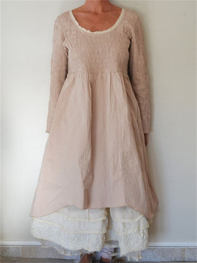 Vintage Smocking Pleated A Line Maxi Dress