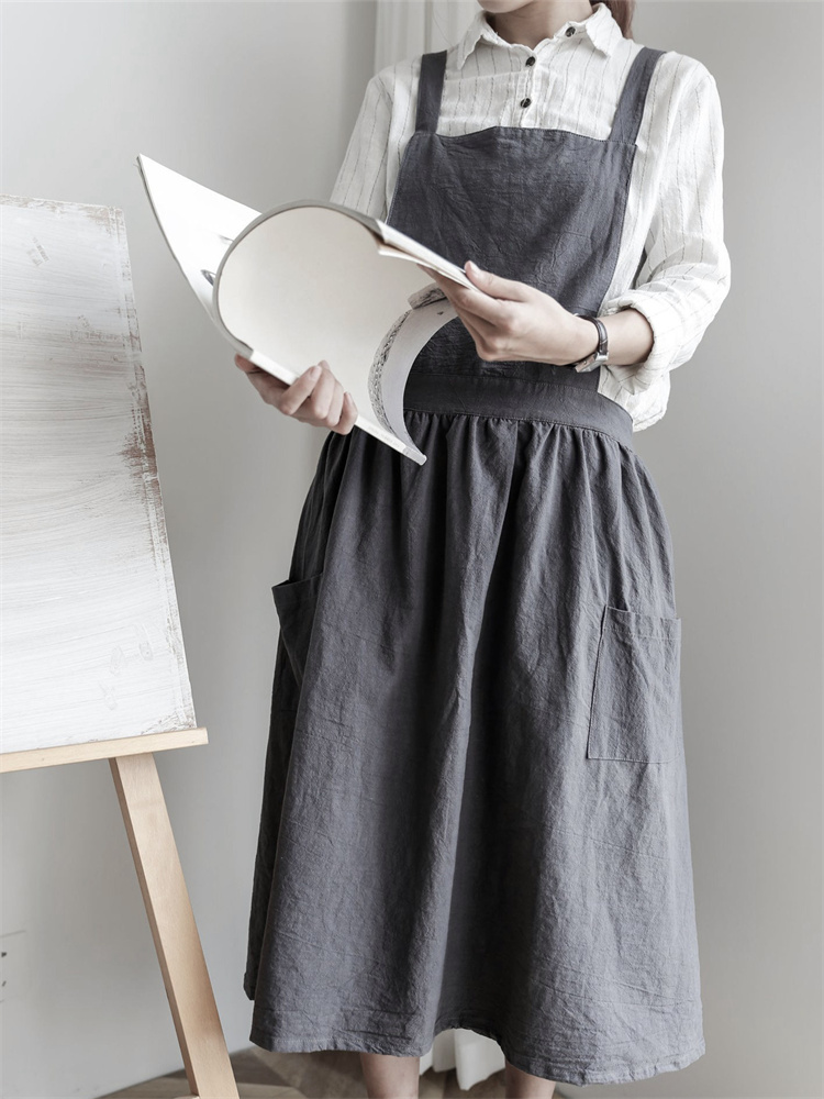 Vintage Solid Double Pocket Midi Apron
