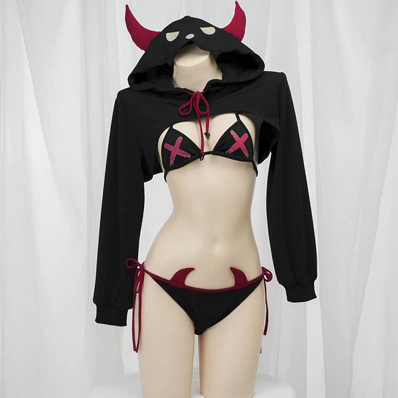 Demon Bikini Hoodie Lingerie Set