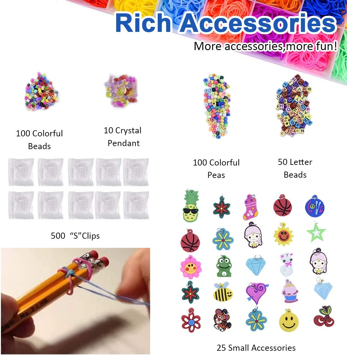 Art Crafts DIY Toys, Bracelet Making Kit Beads Handmade Rubber Band Birthday Gift for children