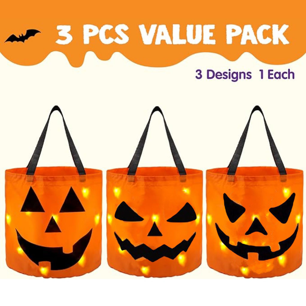 🔥Hot Sale🔥3 PCS-Halloween LED Light Up Trick Or Treat Bags