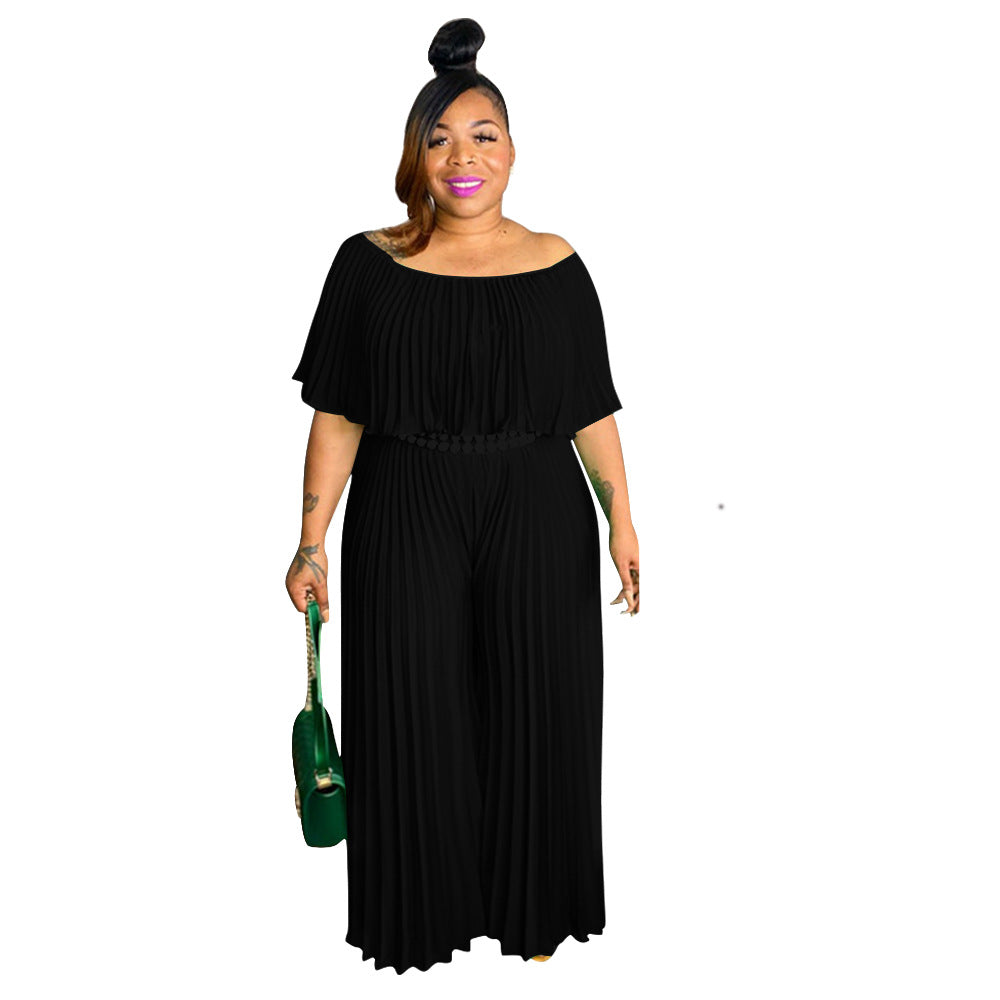 Plus Size Pleated High Temperature Stereotypes Solid Color Elegant Casual Trousers Jumpsuit Pants for Women