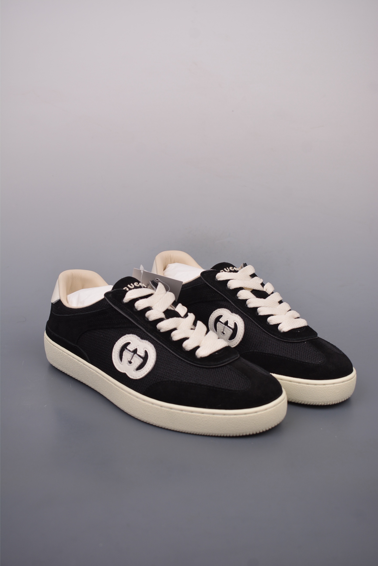 Gucci Interlocking G Suede Sneaker G74 Black and White