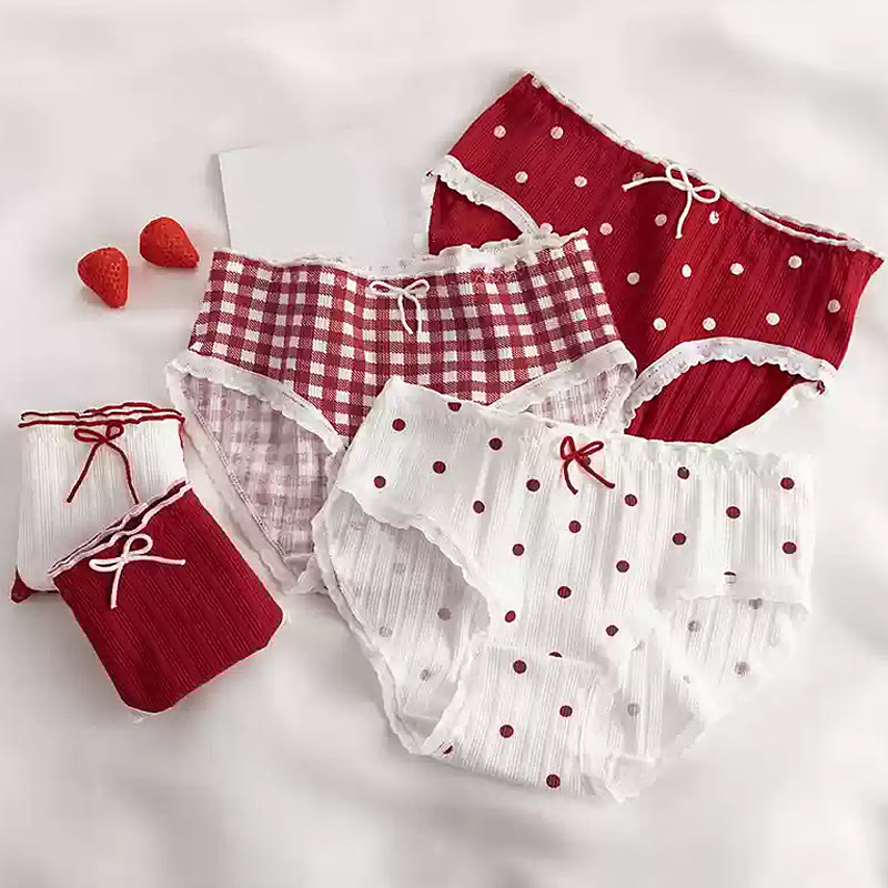 5 Pack Plaid Dot Bow Print Panty Set